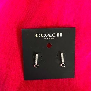 Coach Signature Pave Bar Stud Earrings brand new silver